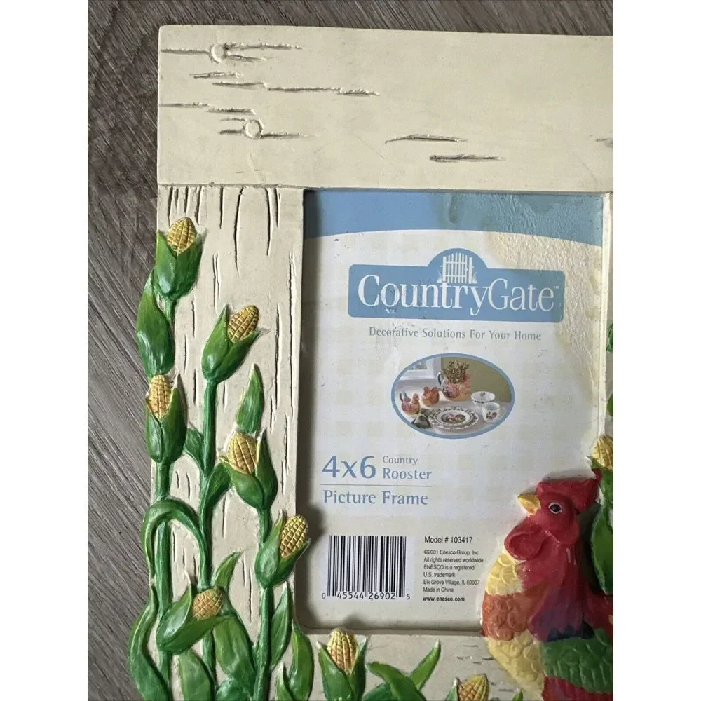 Country Gate Ceramic Resin Rooster Picture Frame‎ / 4 x 6 / Vintage 2001 Enesco